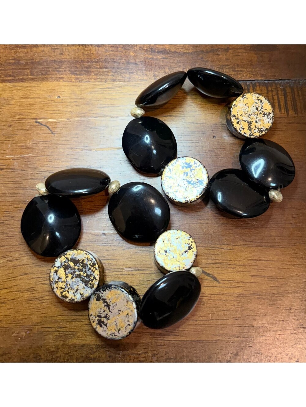 Chico's Black and Gold Beaded Stretch Bracelet Set